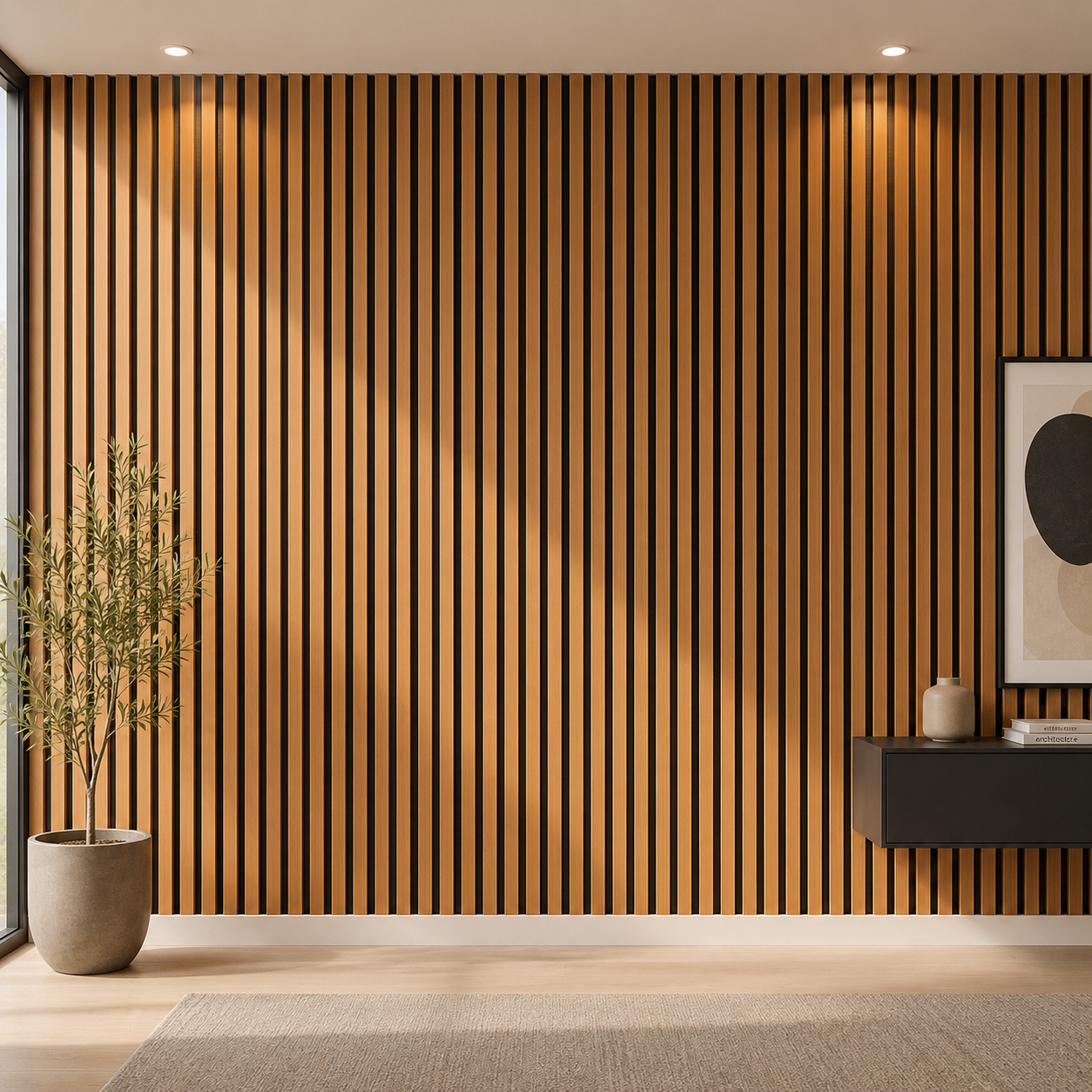 PANNEAUX EFFET TASSEAUX DE BOIS MARRON GLACE